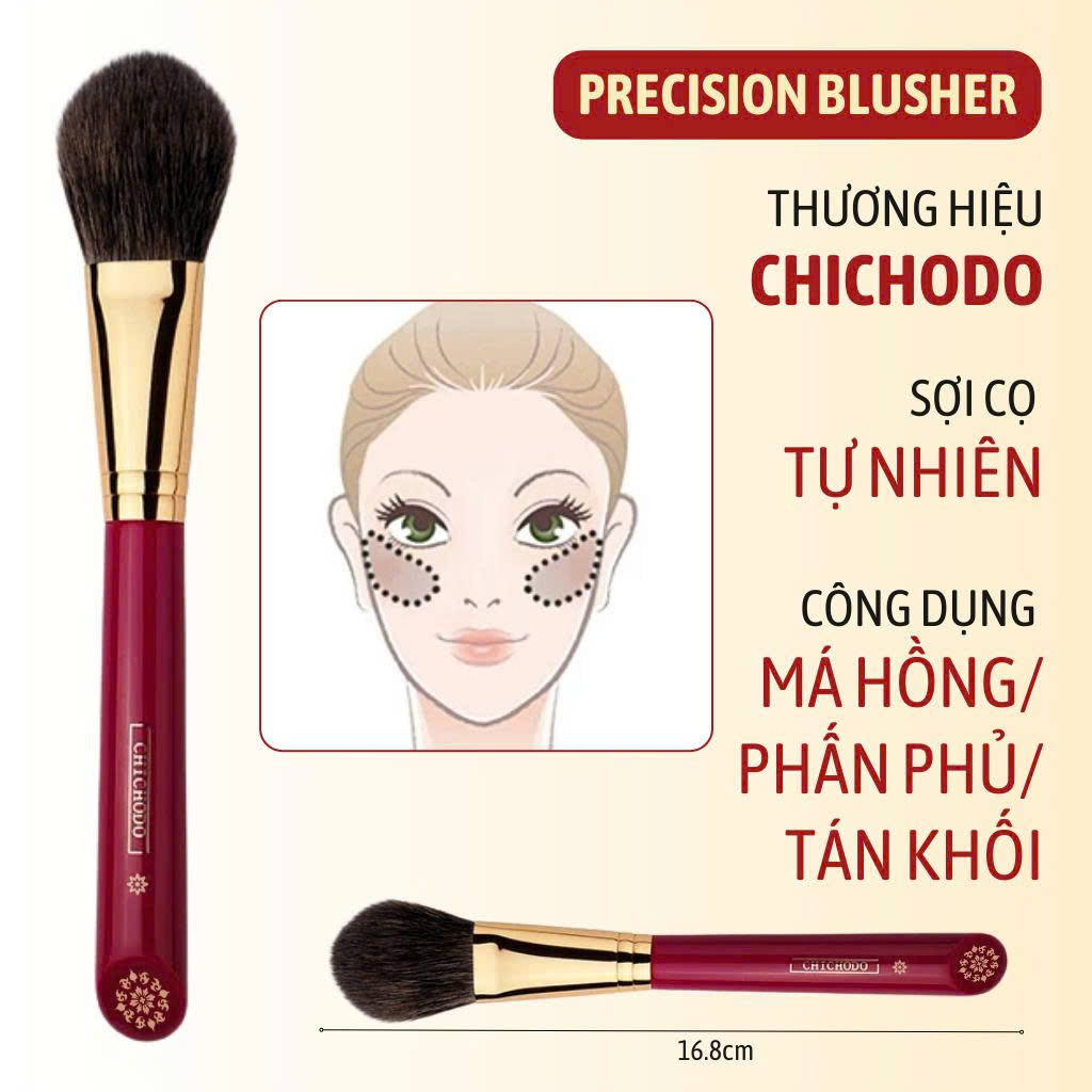 Cọ makeup má hồng/phủ phấn nhỏ CHICHODO Precision Blusher C104 bám phấn